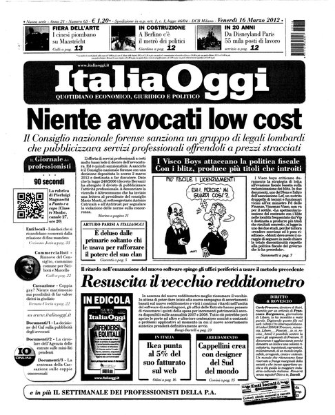 Italia oggi : quotidiano di economia finanza e politica